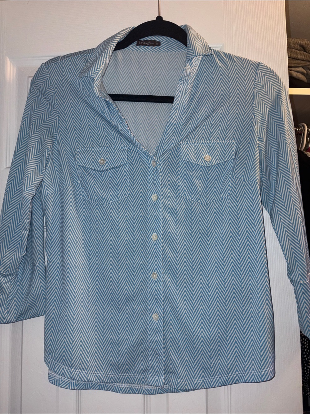 J. McLaughlin Blue and White Chevron Button-Down Shirt
